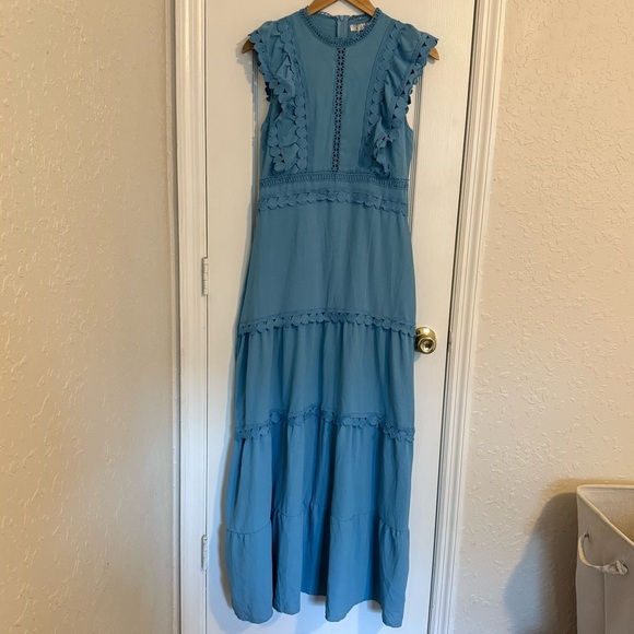 NWT Women Girly Baby Blue Summer Maxi Dress Ruffled Sleeve - Picture 2 of 10